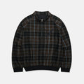 Men's Warm Plaid Half Zip Fleece Pullover Stand Collar Woven Spring 100% Polyester Raglan Sleeve Jacket with Chest Pockets