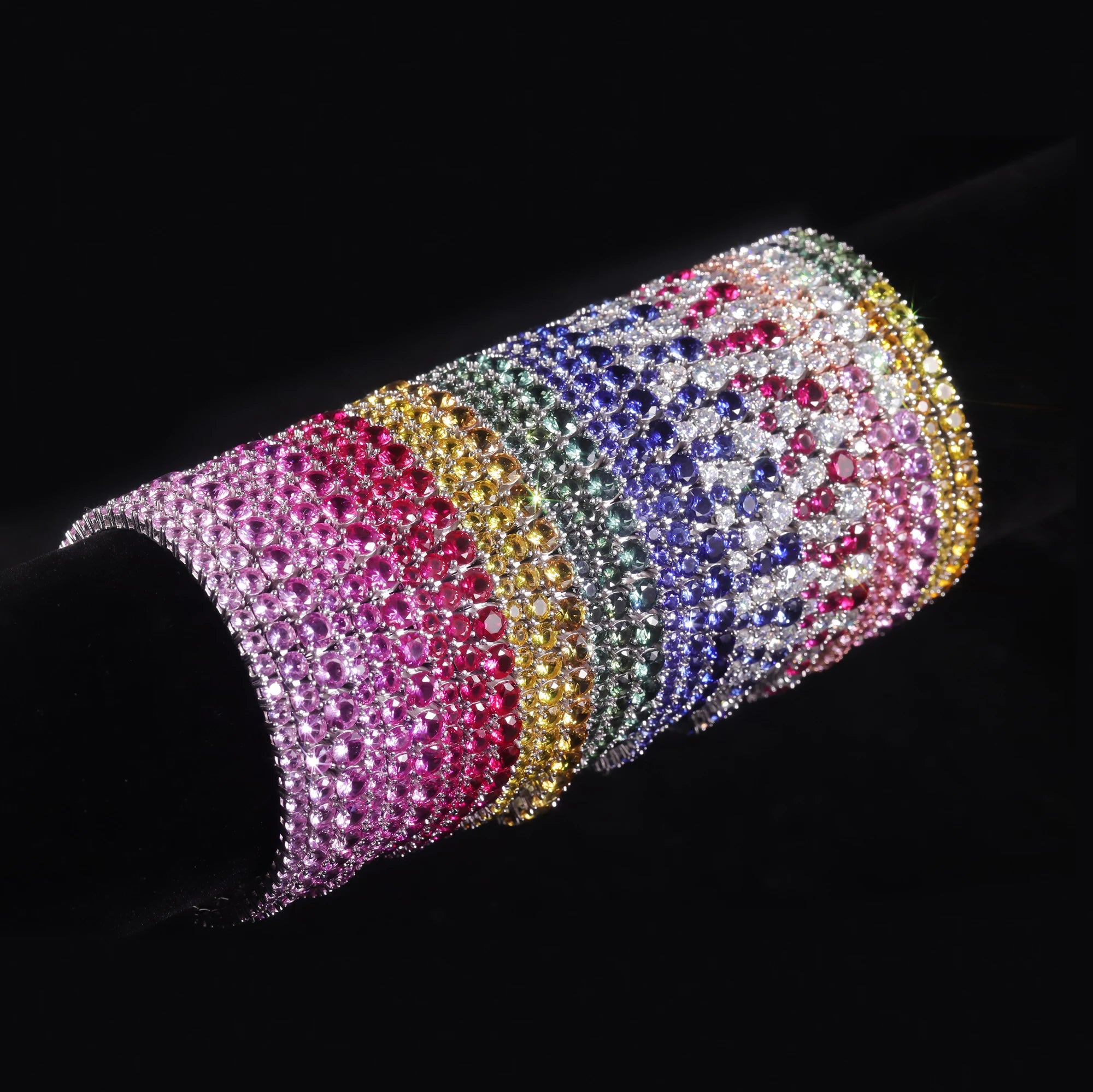 Abiding Wholesale Colorful Gemstone 925 Sterling Silver Tennis Chain Women Men Rainbow Lab Grown Sapphire 5mm Tennis Bracelet