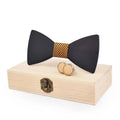 Black and Simple Men's Wooden Bow Tie and Cufflink Sets Can Be Used for Weddings and Partie