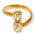 Delicate Rectangle Cubic Zirconia Finger Jewelry 18K PVD Gold Plated Stainless Steel Waterproof Striped Open Rings for Women