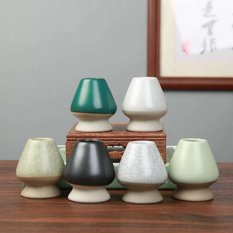 Light Green Bamboo Matcha Tea Whisk Stand Japanese Ceramic Chasen Holder Matcha Whisk Rest for Coffee & Tea Sets