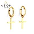 Ason Jewelry New Trendy Waterproof Stainless Steel Cross Drop Hoop Earrings for Women