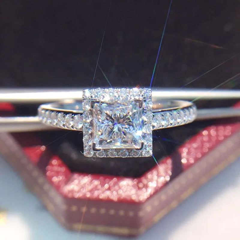 CAOSHI Square Shape Princess Cut Diamond Wedding Rings for Women Bands 925 Silver Plating High Quality Cubic Zirconia Rings