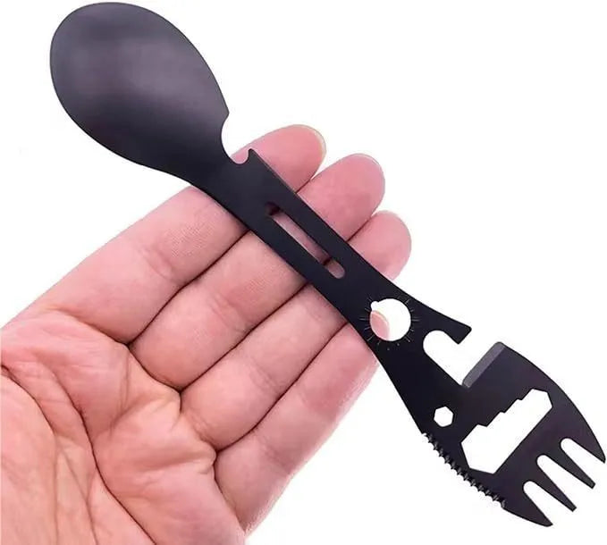 5 in 1 Multi-Functional Fork Spoon Stainless Steel Spork Camping Fork & Knife Outdoor Can & Bottle Opener Hiking Picnic