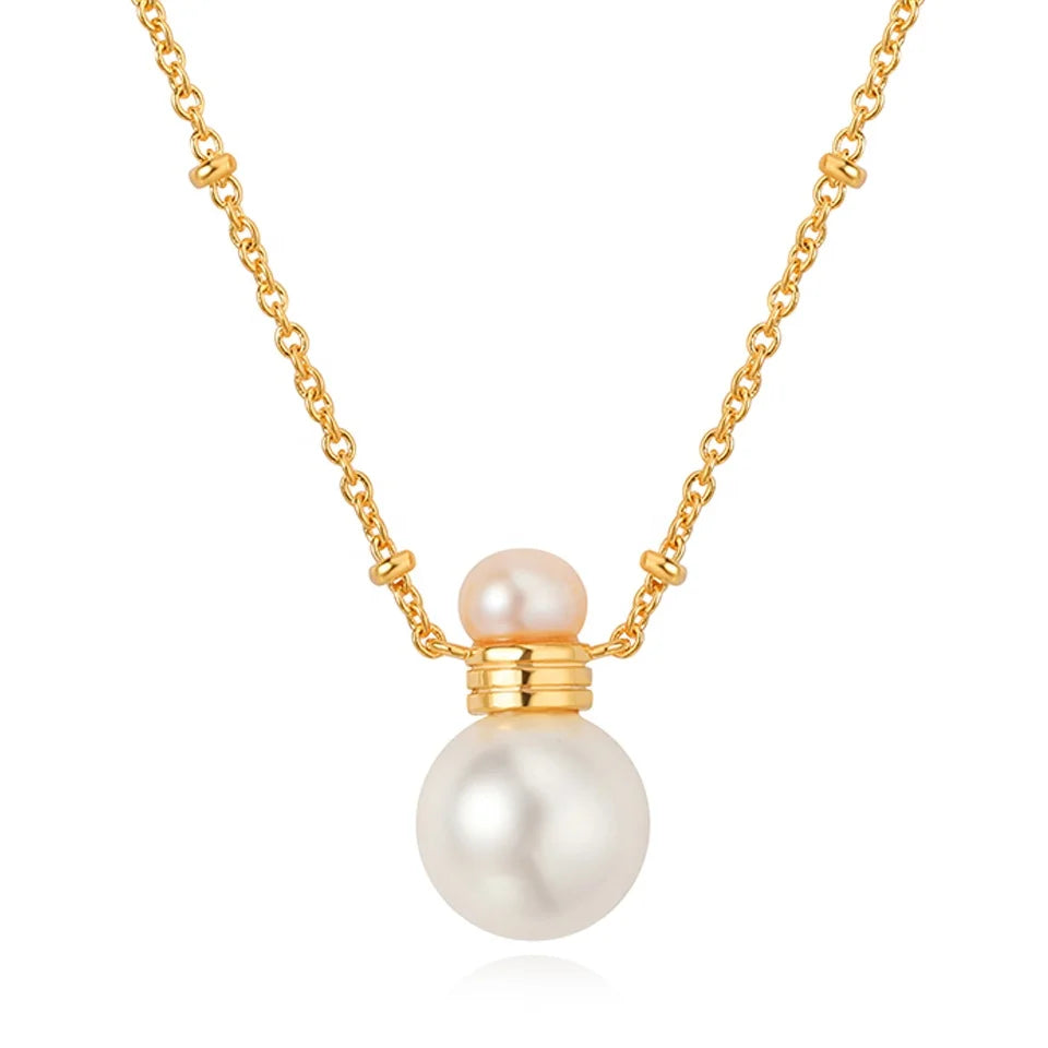 Premium Stacking Natural Baroque Freshwater Button Pearls High Gloss White 18K Gold Plated Brass Link Chain Necklace