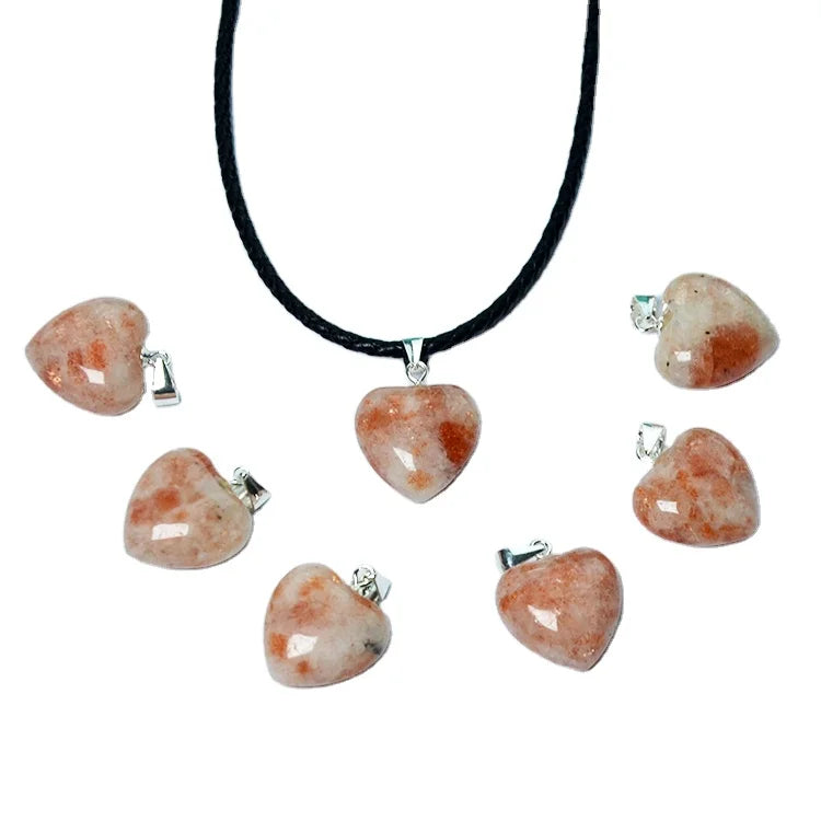 Miss Stone China Wholesale 15mm Heart Shaped Gold Sun Stone Silver Clasp Pendant Natural Stone for Jewelry Necklace Making