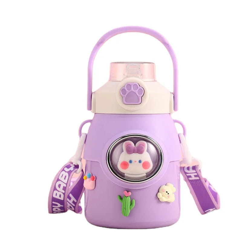Water Bottle with Straw Cute Kawaii 316 Stainless 650ml Large Capacity CartoonGirl Kettle Sports Student Cup for Children Cups