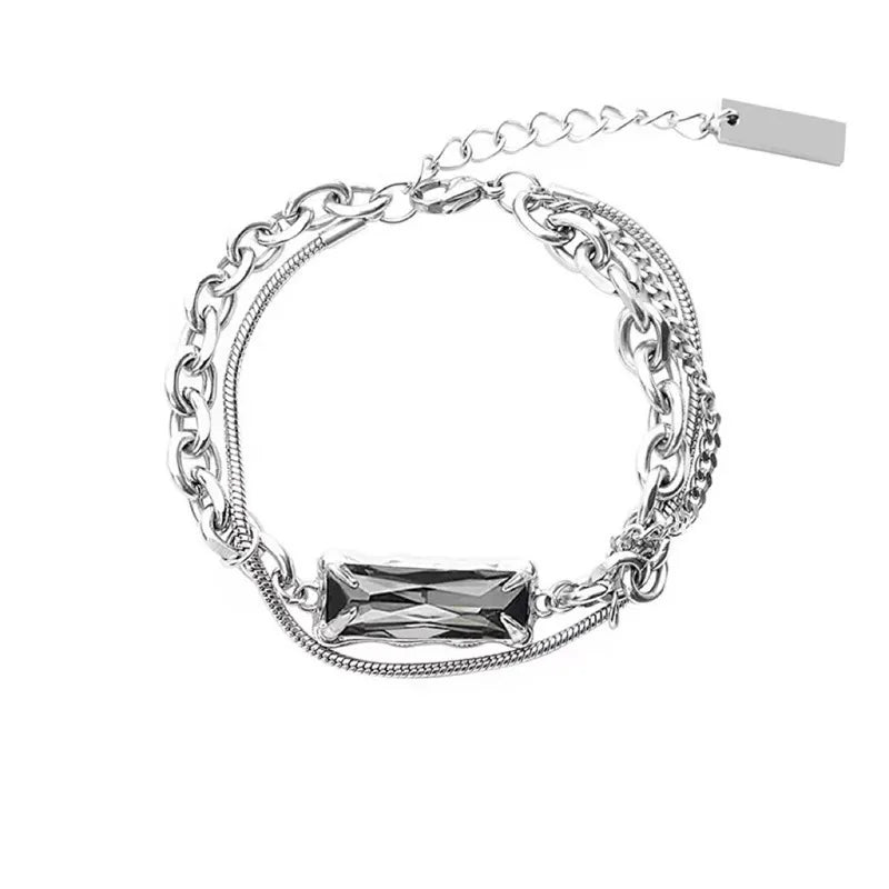 Cold Style Gray Hao Stone Fashion Bangle Double Layer Winding Stitching Design Trendy Summer Bracelet for Men and Women