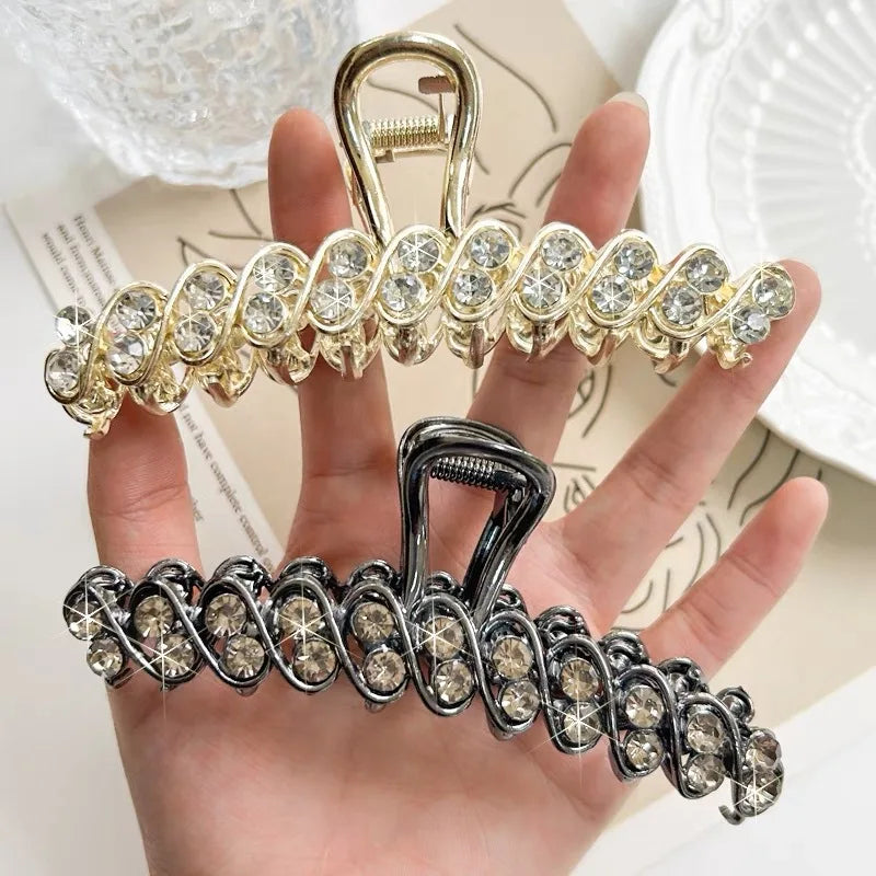 Luxury Handmade Baked Flower Hair Claw Metal Women'S Large Pearl Hair Clips New Rhinestone Jaw Clip for Girls Hair Accessories