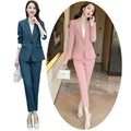 Womens Pant Suits Korean Formal Outfits Japanese Office Lady Blazer Jacket Work Trousers Tuxedo Set Blue Clothes Business Suit