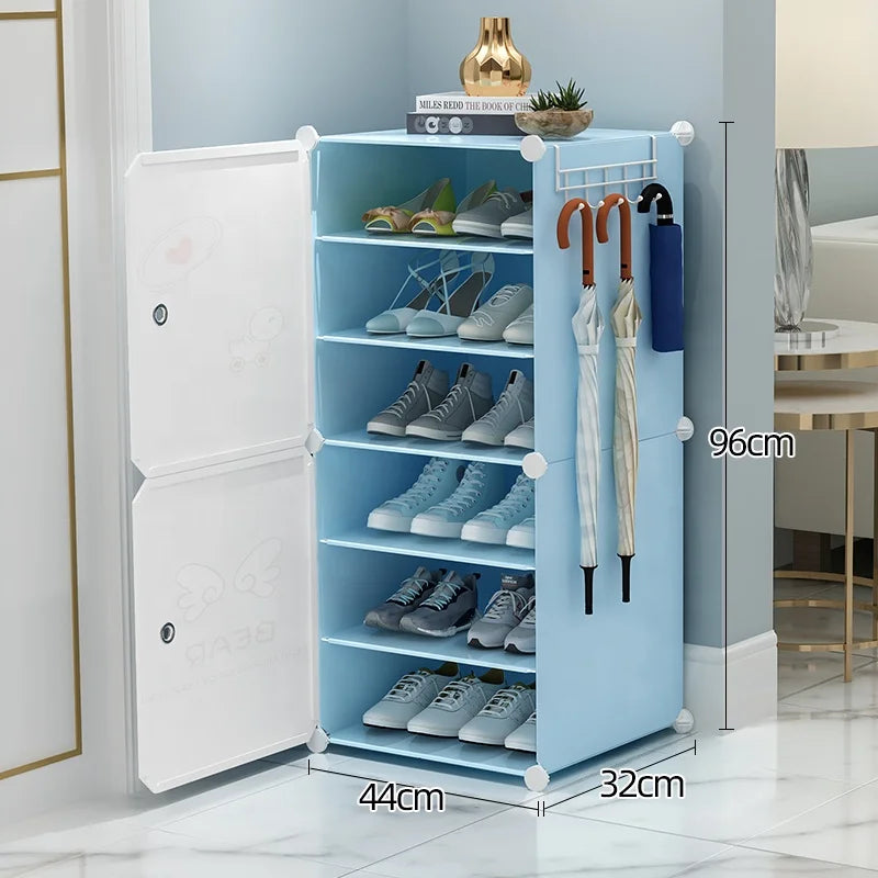 Large Capacity Foldable Extendable Cube Plastic Shoe Cabinet Blue Door Modern-Style Home Furniture Living Room Warehouse