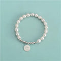 Women Simple 925 Sterling Silver Round Beads Pearl  Patchwork Bracelets Round Good Luck Pendant Beaded Bracelet Wholesale