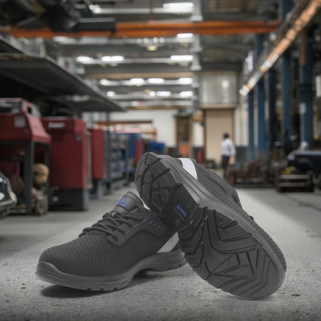 OEM Flying Woven Factory Use Customized Lightweight Safety Shoes Anti-Slip Anti-Puncture Wear-Resistant Breathable Mesh Upper