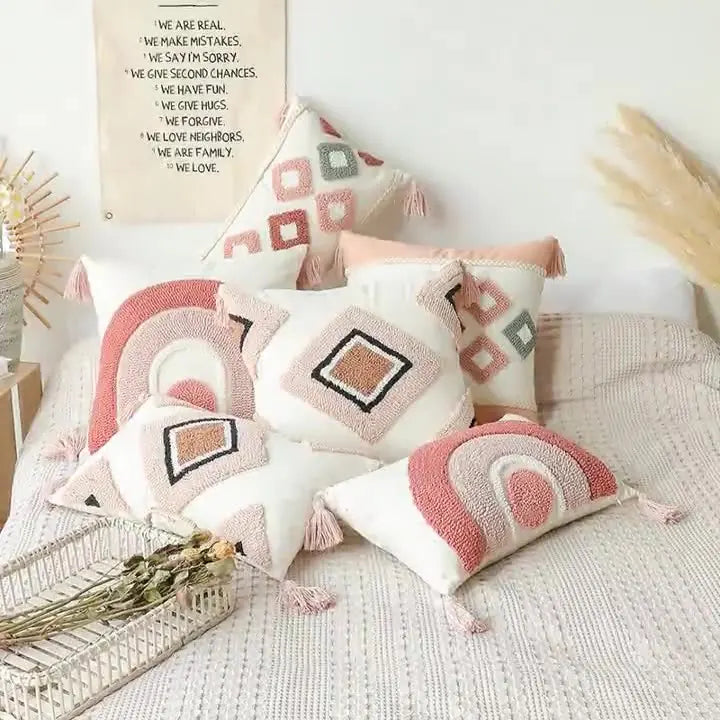 Decorative Boho Throw Pillow Covers Tufted Pillowcase Tassel for Sofa Bedroom Pillow Cushion Covers