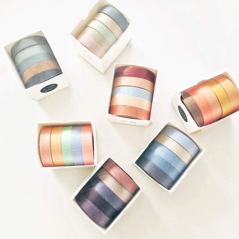 5 Rolls/pack Packed with Pure Color Tape Can Tear Diary Ledger Practical Function Decoration and Paper Tape Material Decoration