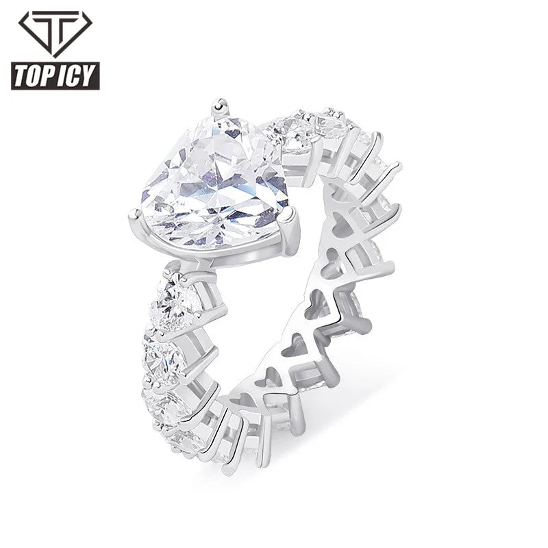 New Arrival Fashion Accessories Gold Silver Rose Gold Color Iced Out Micro Paved AAA CZ Heart Stone Hip Hop Women's Ring