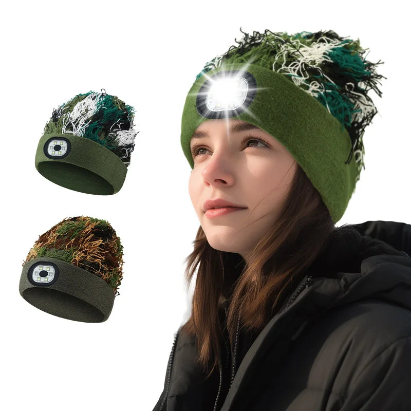 Factory Custom LED Beanie Light Unisex USB Rechargeable Headlamp Winter Knitted Hat Gifts for Men Women