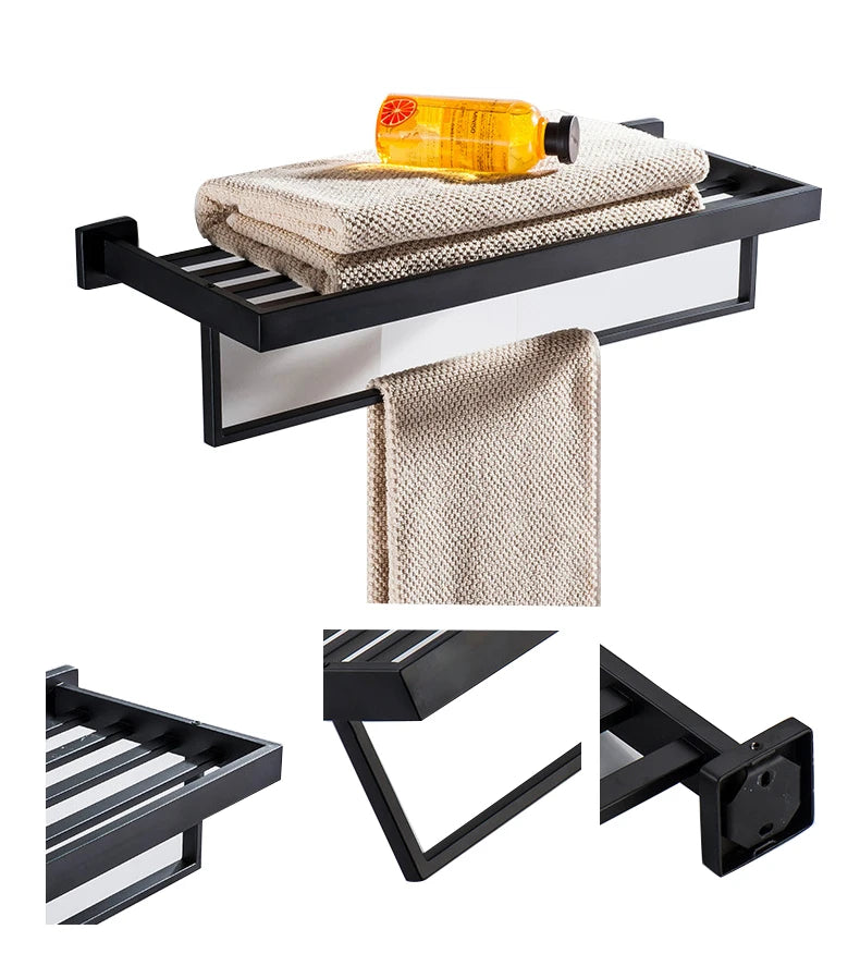 7 Pieces Black Metal Eco-Friendly Bathroom Accessories Set with Towel Rack Easy Install