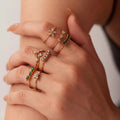 Dainty Pvd Gold Plated Stainless Steel Adjustable Ring Opening Crown Flower Eye Cubic Zirconia Stacking Rings