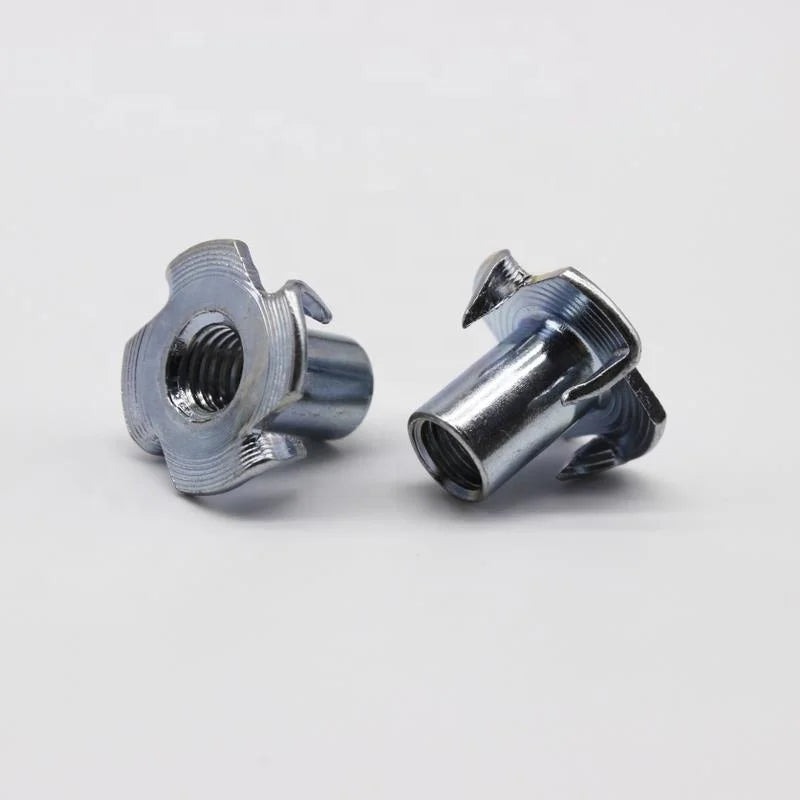 T Nuts 4 Prong Threaded Insert Carbon Steel Zinc Plated for Wood Rock Climbing Wall Galvanized Four-claw T Nut