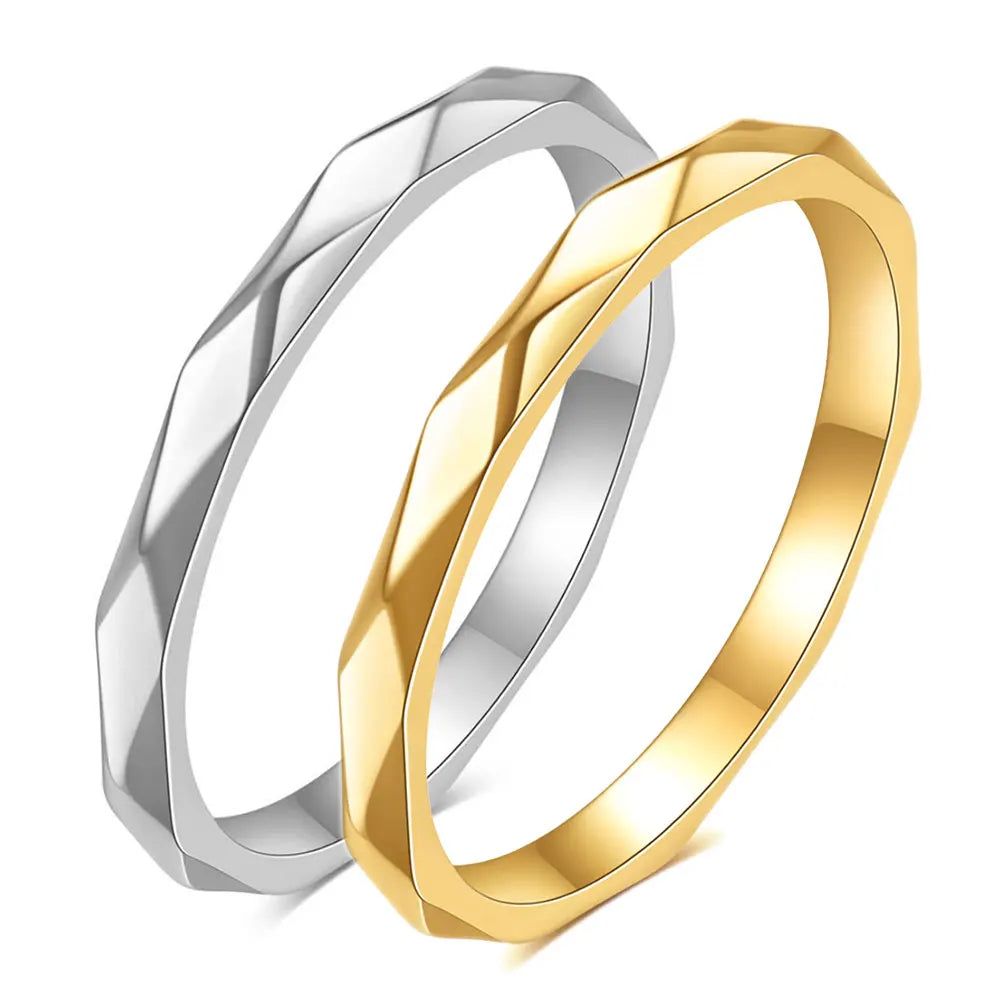 Simple Multi Faceted Ring Geometric Band Women Stainless Steel 18k Gold Plated Wedding Unique Stacking  Ring Gift for Her