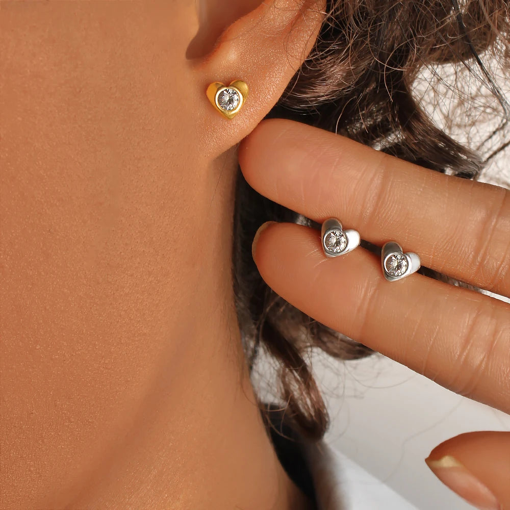 Heart Earrings with Zircon Stone Gold Plated Heart Shape Cubic Zirconia Ear Jewelry