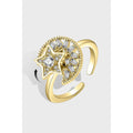 Moon and Star Diamond S925 Sterling Silver Jewelry Adjustable Fidget Spinner Ring Anxiety Relief Ring