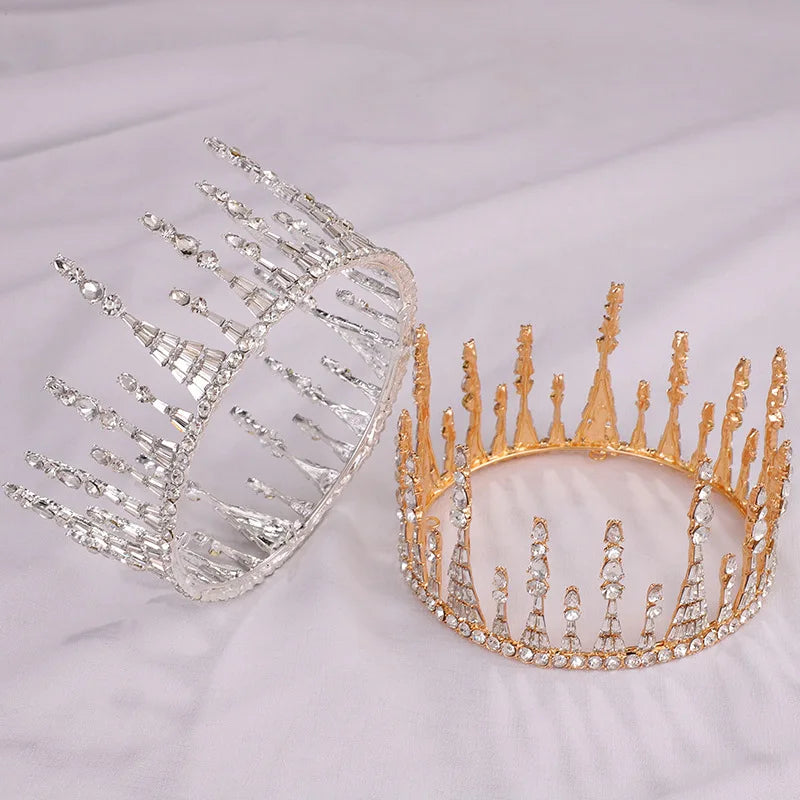 Rhinestone Crystal Round Crown Wedding Accessories Bridal Gold Silver Tiaras Ladies Jewelry