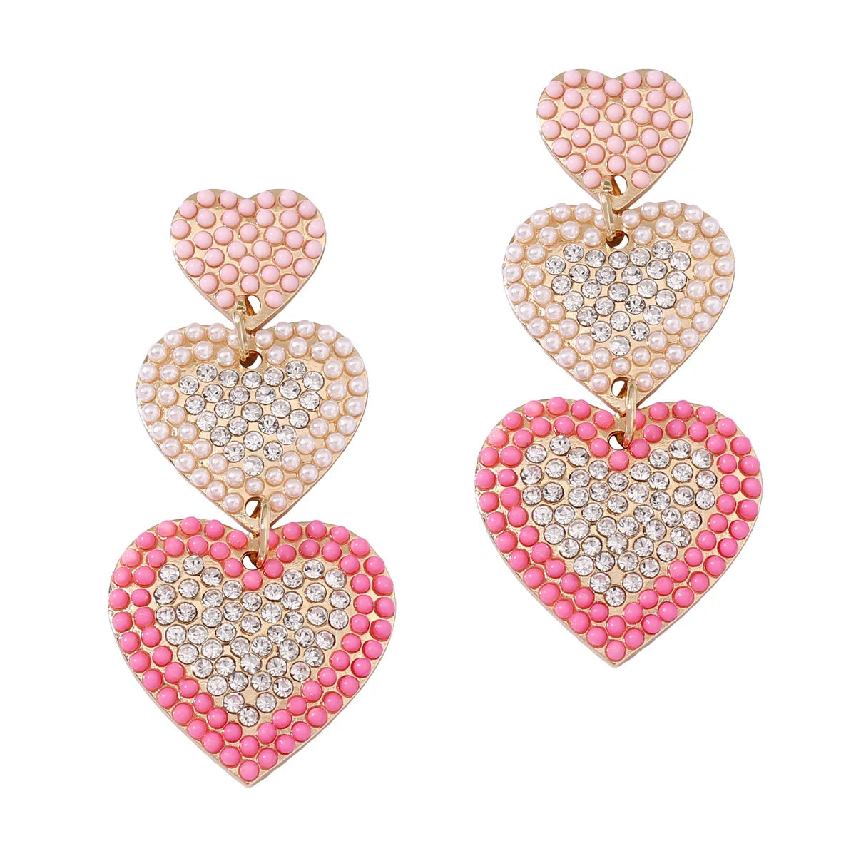 Fashion Exaggerated Multi Love Earrings Cute Jewelry Full Pave Crystal Pearl Heart Shaped Pendant Earrings for Women Gifts