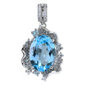 Graceful Women's 925 Sterling Silver Pendant Rhodium Plated with Natural Sky Blue Topaz Flower for Anniversary Gifts