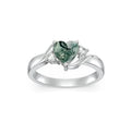 Fine Jewelry 925 Sterling Silver Adjustable Heart Moss Agate Zircon Open Ring for Women