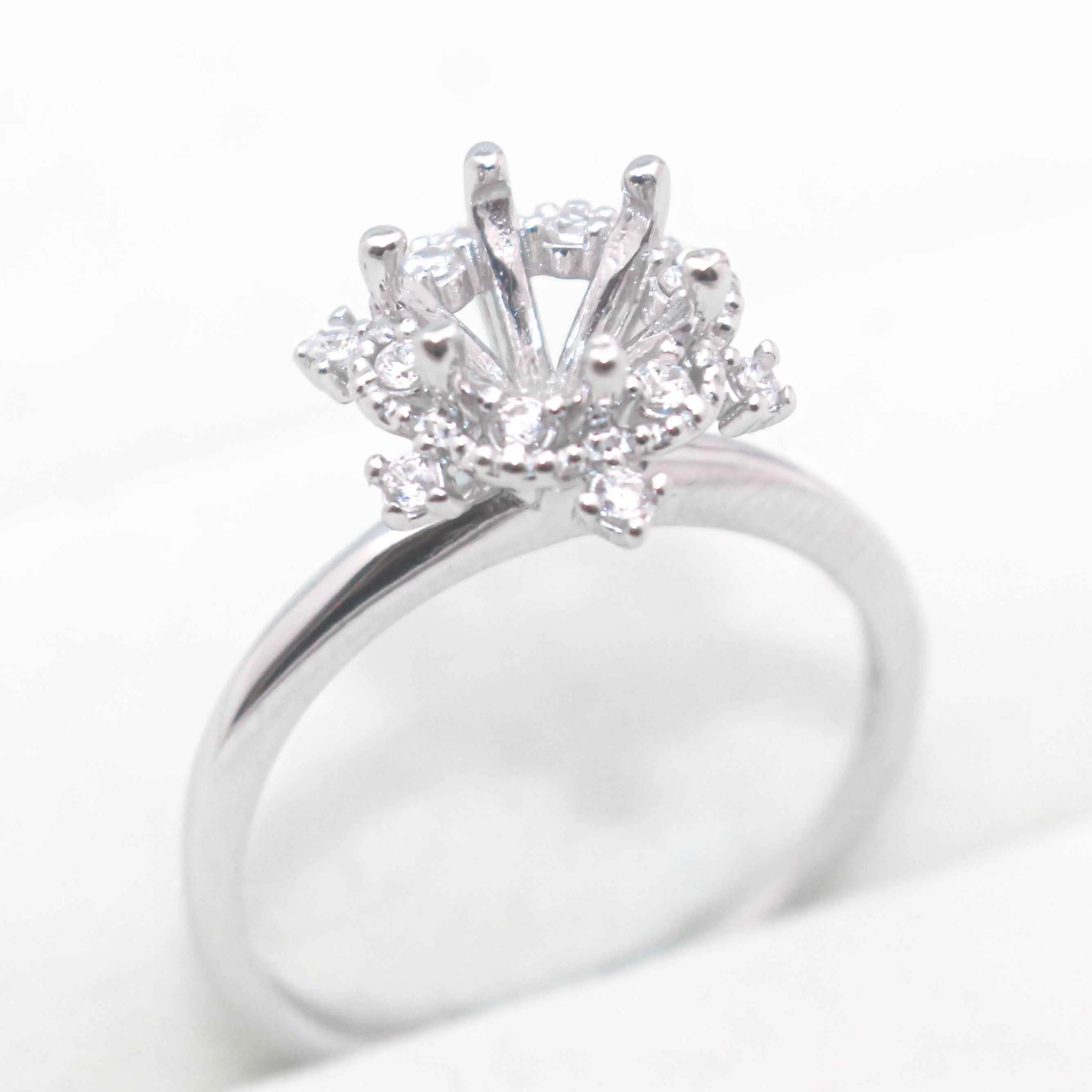 Sterling Silver 6.5mm/1CT Semi Mount Ring Frame Blank Claws Setting Holder Without Main Stone for Moissanite Diamond DIY Inlay
