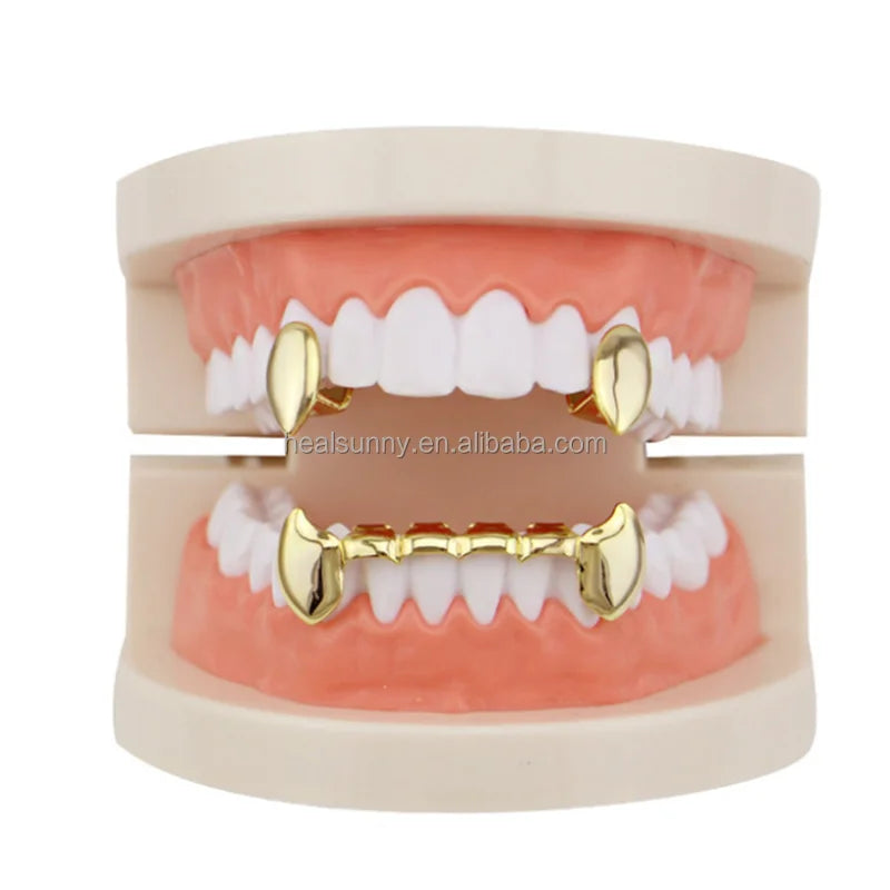 Hip Hop Teeth Braces  Set  Vampire Fangs Cubic Zirconia Micro Paved Bling Teeth Grilz
