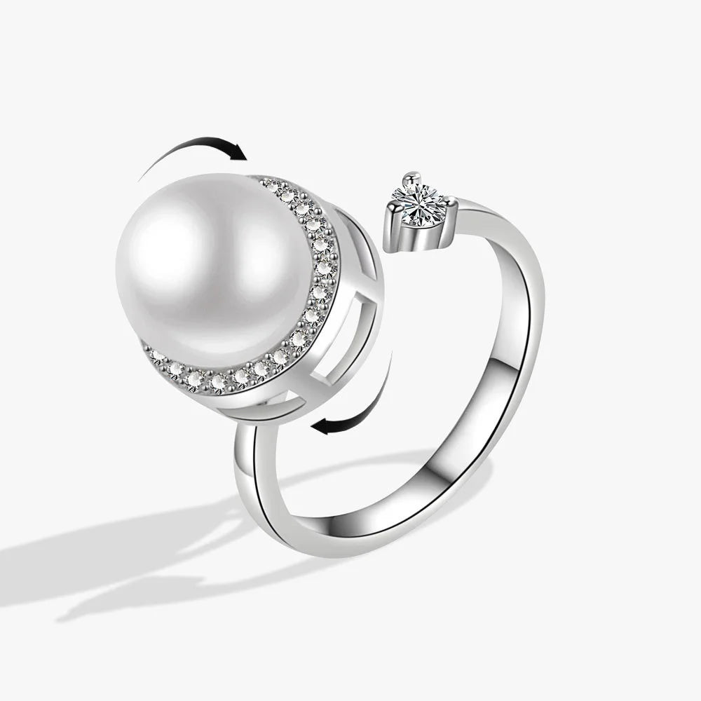 Anillos Anti Ansiedad Elegant Pearl Rotating Anxiety Stress Relef Fidget Ring for Women Spinner Open Adjustable Ring