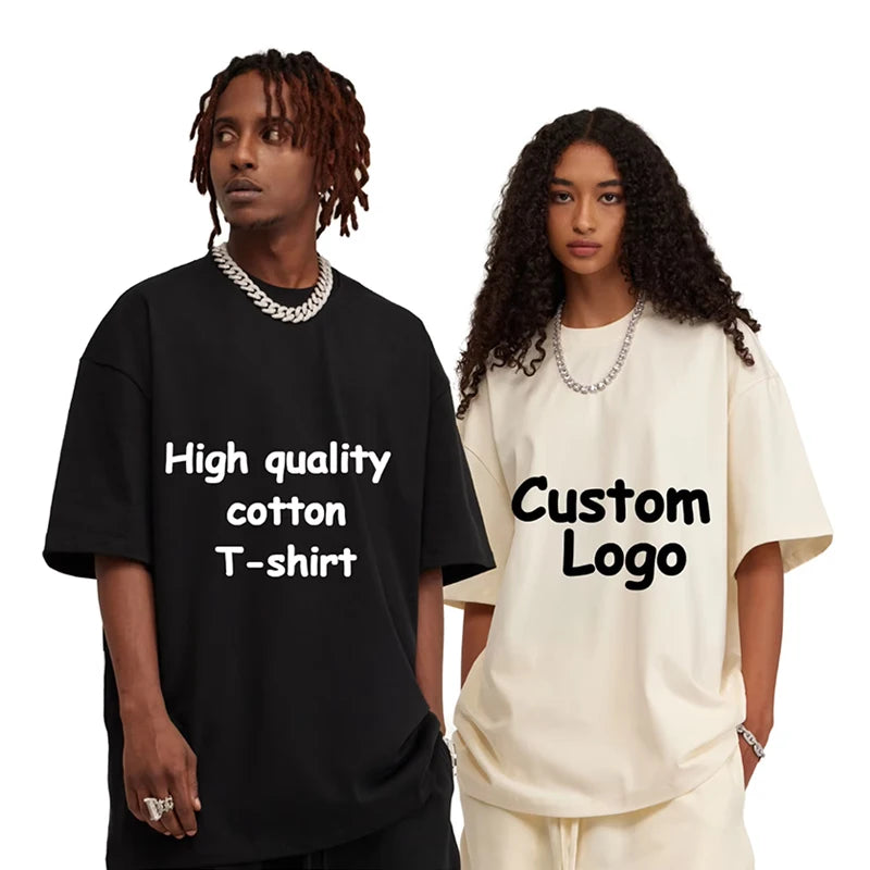 Factory Wholesale High Quality 100%Cotton Unisex Dropped Shoulder T-shirt Custom Print Logo Oversized Heavyweight Crew Neck Tee