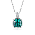 Custom square Round Dainty 925 Sterling Silver Cubic Zirconia Emerald Green Necklace for Women