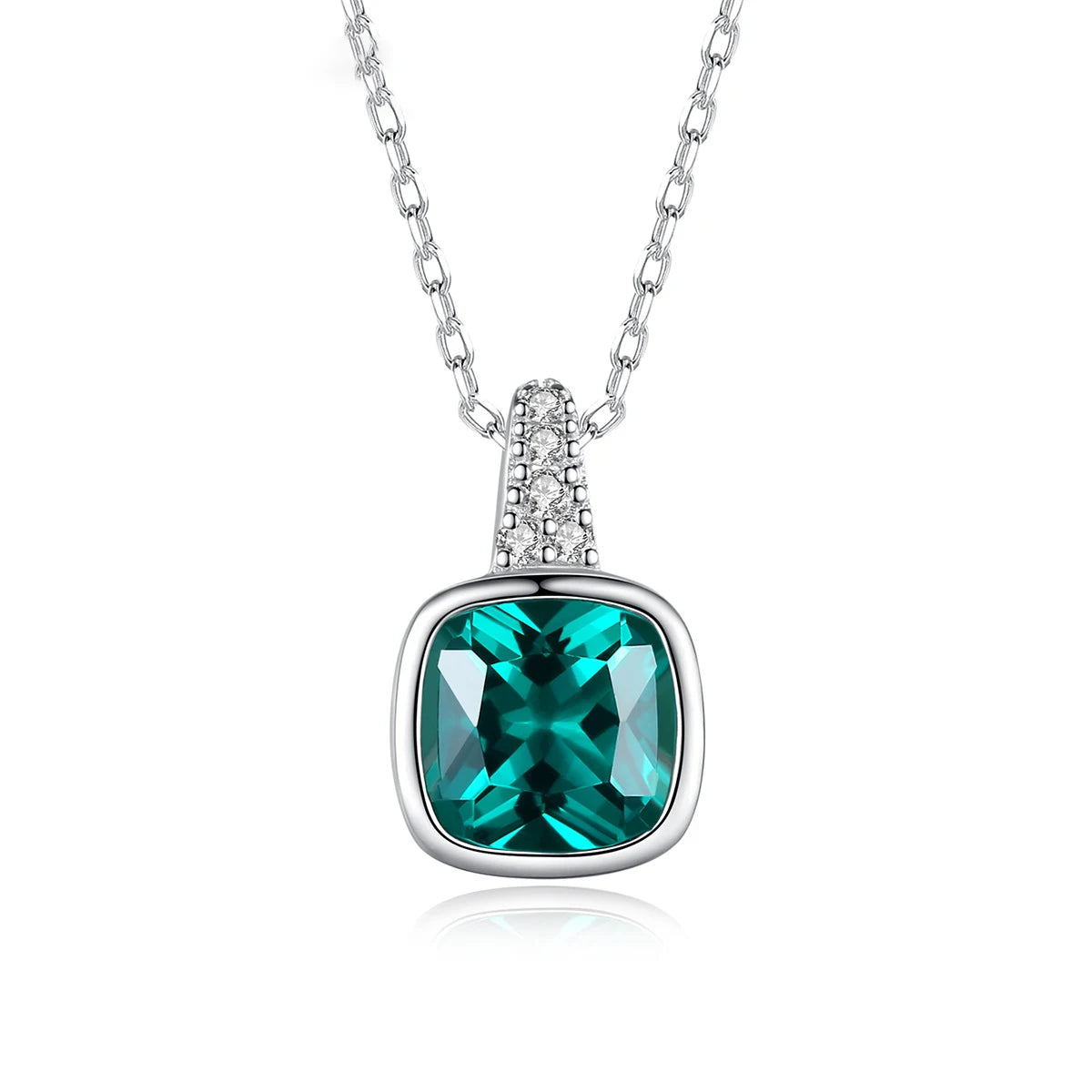 Custom square Round Dainty 925 Sterling Silver Cubic Zirconia Emerald Green Necklace for Women