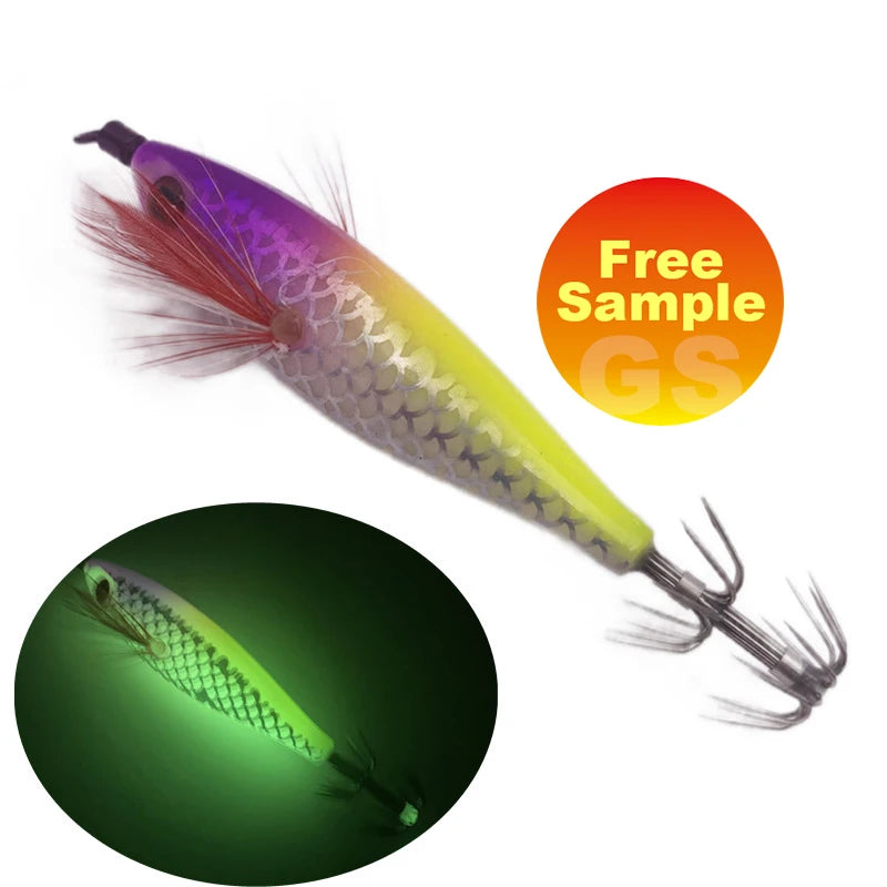 Guosong 3712 Luminous Wood Shrimps Octopus Shrimp Cuttlefish Squid Jig Vertical Jig Lure Fishing Lure Bait EGI Squid Jig