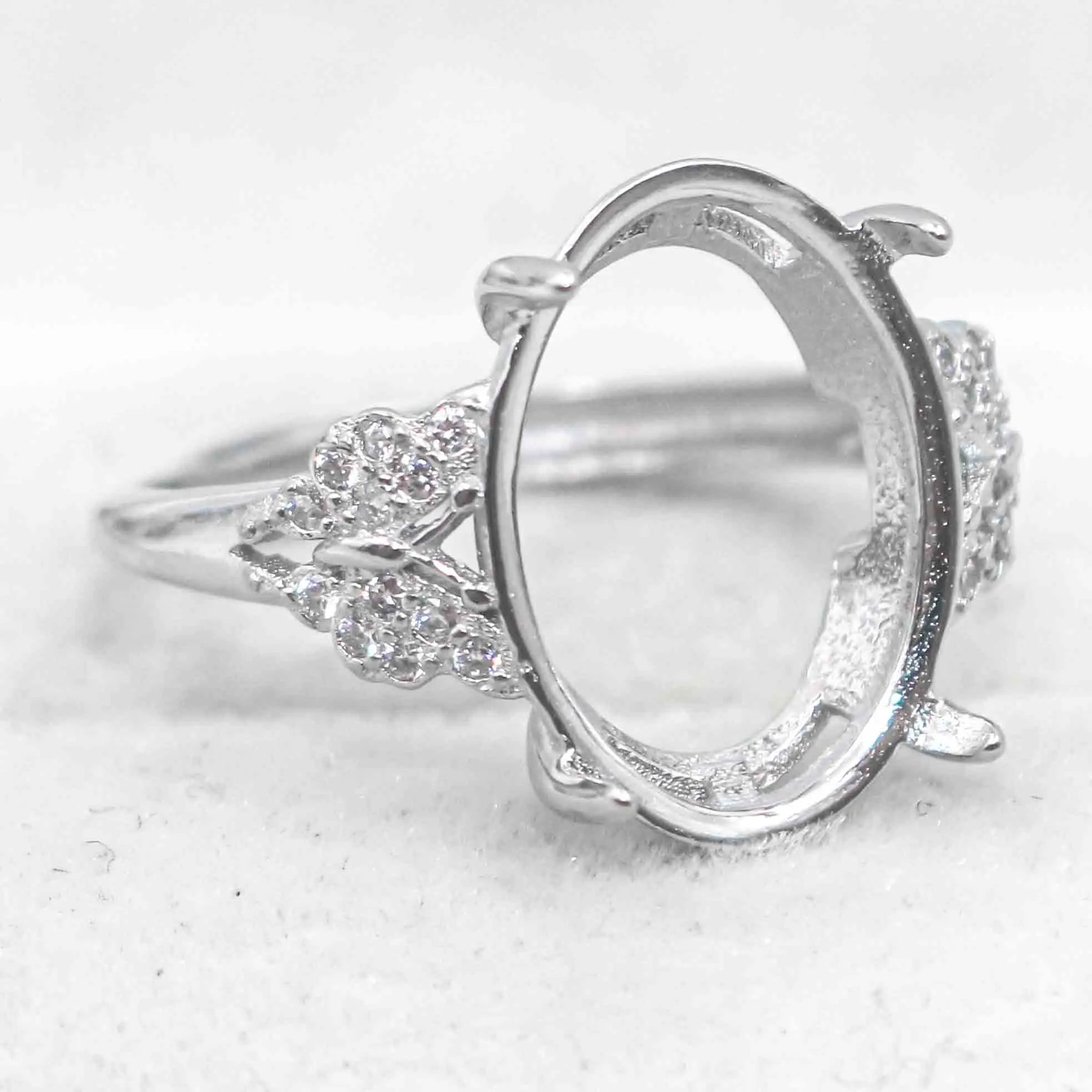Sterling Silver 12*16mm Semi Mount Ring Empty Frame Blank Support Claws Setting S925 Base Holder Without Center Stone for Inlay