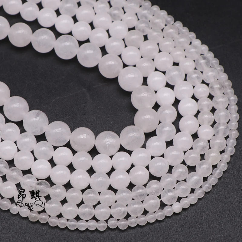Wholesale 4/6/8/10/12/14mm Round Smooth Natural White Jade Loose Beads for Jewelry Making Bracelet