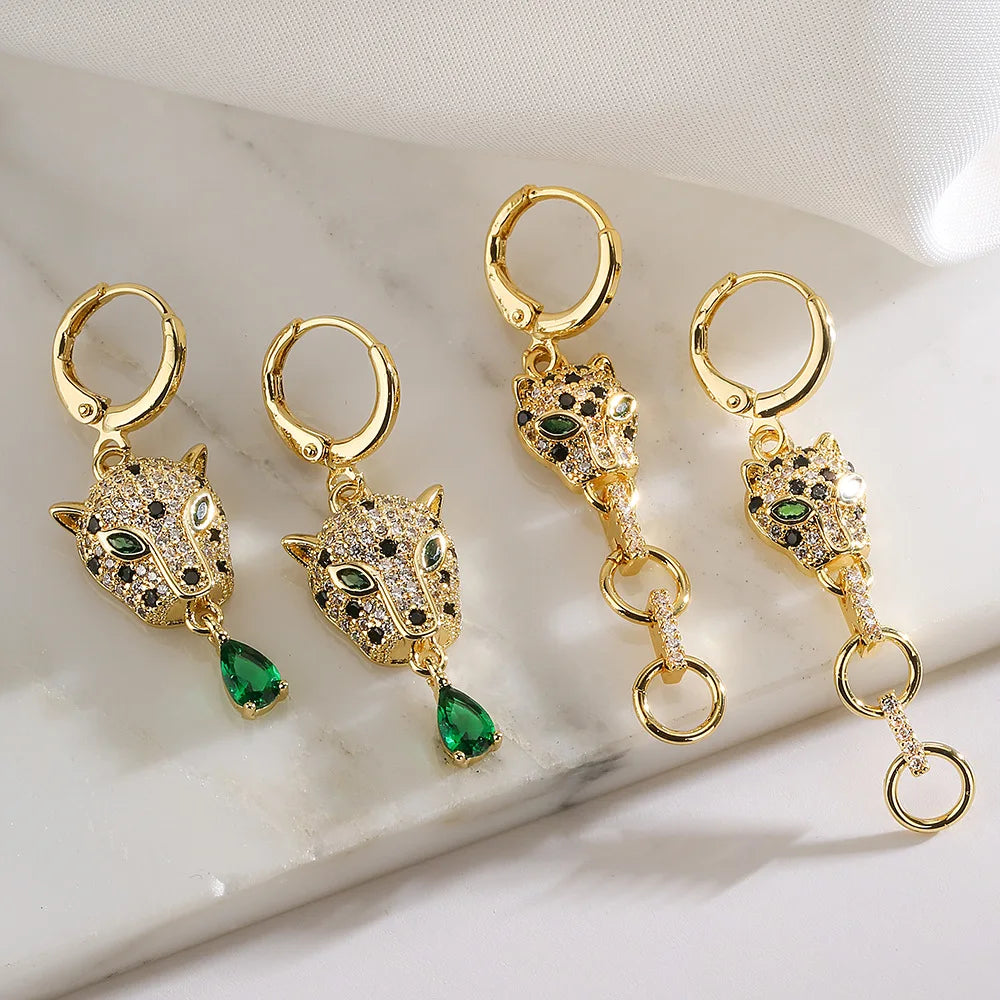 Cross-border Sales of New Small Luxury Copper Plated Gold Zircon Flowers Leopard Turtle Earrings