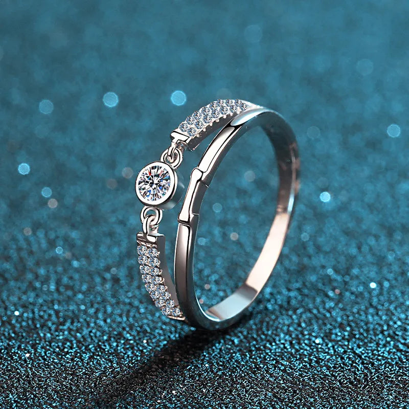 Silver 925 Original Brilliant Cut Diamond Test Past 0.1 Carat D Color Moissanite Party Belt Ring Luxury Gemstone Wedding Jewelry
