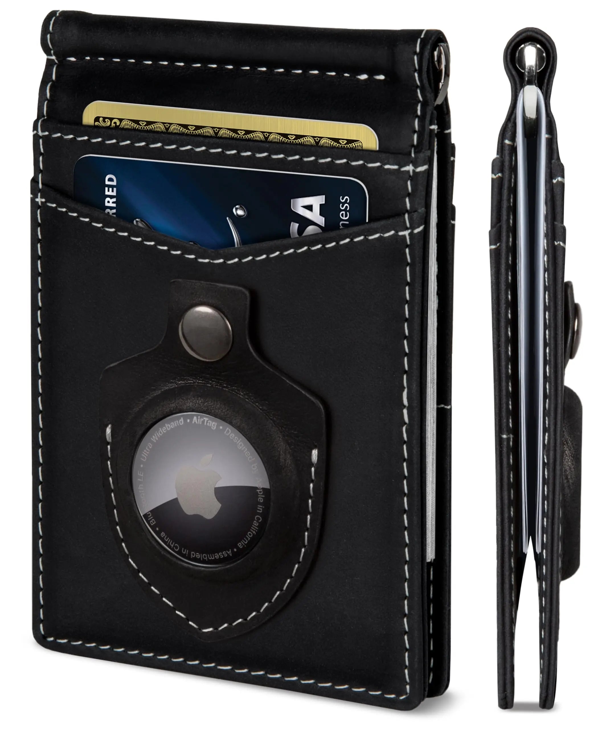 For Boshiho Custom Logo Anti-Theft Slim RFID Leather Wallet Open Closure Short Length Nylon Customized Card Money Clip Front Poc