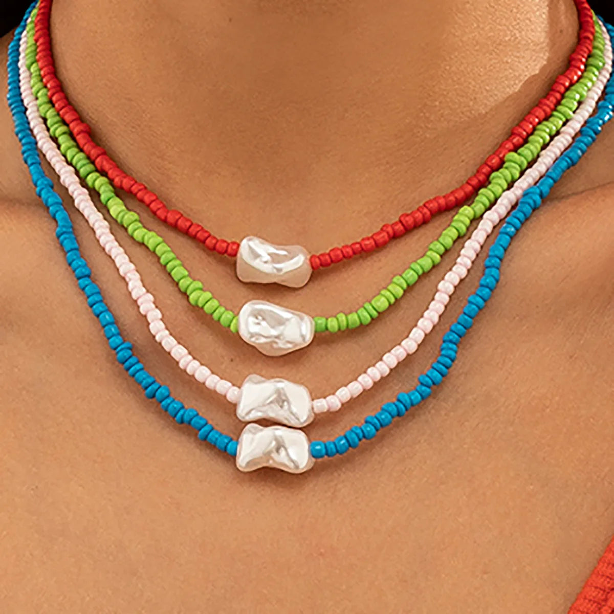 Bohemian Faux Baroque Pearl Choker Necklace Irregular Seed Beads Jewelry for Women for Party Gift Anniversary