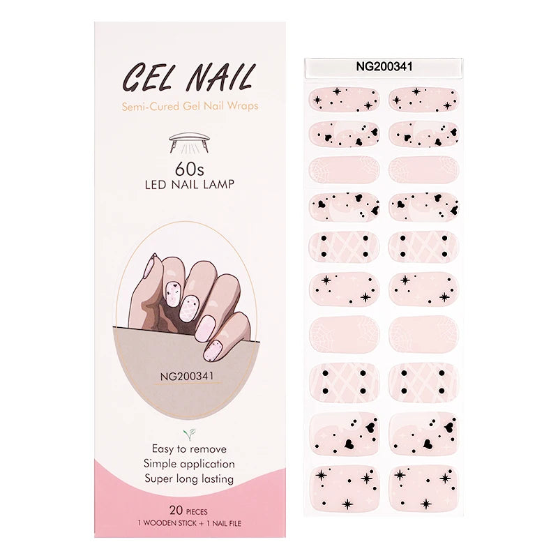 Korean 3D French Japanese Summer Waterproof Shiny Gel Nail Sticker Art Custom Semi-Cured Nail Wraps