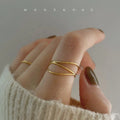 French Non Fade Minimalist Stainless Steel Geometric Three Layers Band Rings 18K Real Gold Plated Triple Wire Finger Rings