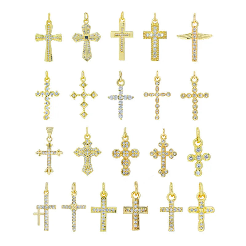 Wholesale Fashion Necklace Cz Cross Pendants Charms for Diy Jewelry Making Bracelets Earrings Accessory