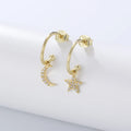 Peishang Latest Design Star Moon Cuff 925 Sterling Silver Jewelry Pave Set White CZ Earrings Gold Plated