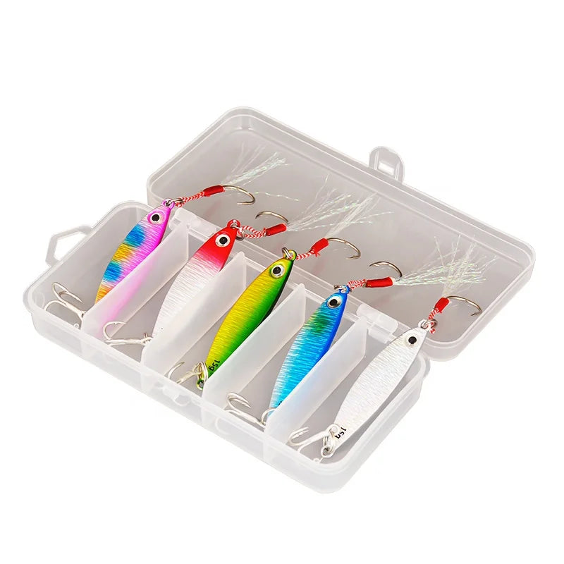 7g10g15g25g 5pcs Per Box Jigging Lure with Hook Metal Spoon Lure Metal Jig Fishing Lure Set