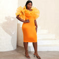 Summer Ruffles Sleeve Orange Women Factory Evening Bodycon Dresses Girl